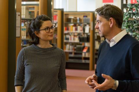 Isabell Lehn im Gespräch mit Tomáš Kubíček, Projektleiter, Gastland Tschechien auf der Leipziger Buchmesse 2019, Direktor, Mährische Landesbibliothek, Fotograf: Pavel Němec